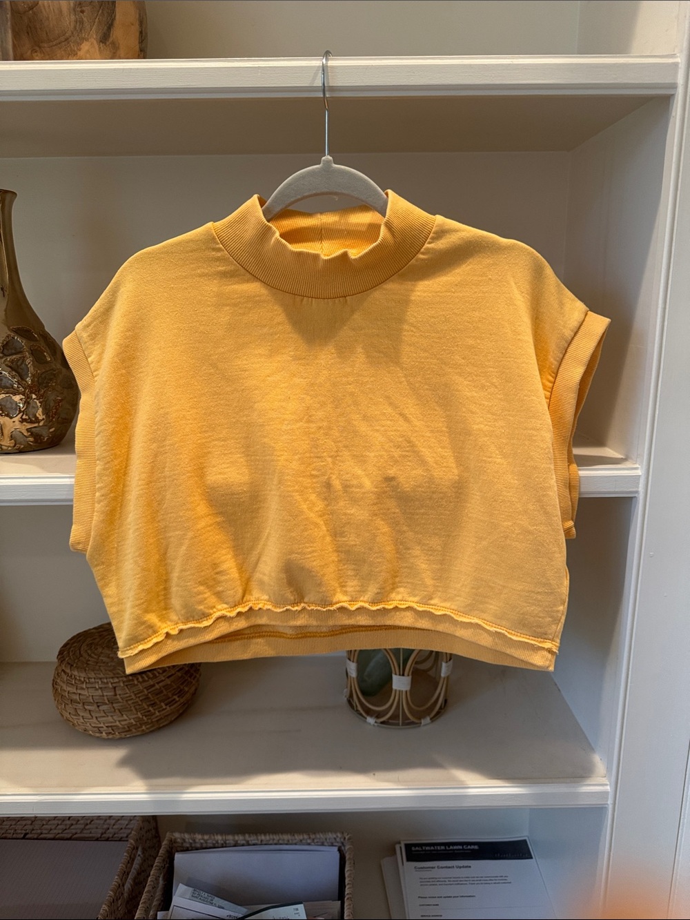 Urban Outfitters Yellow Cropped Mock Neck Top